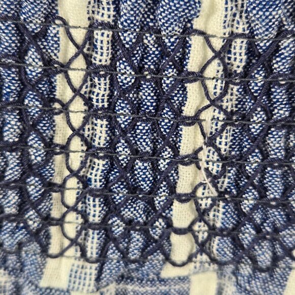 Sincerely Jules Sz S Blue White Striped Linen Blend Pants Elastic Smocked Waist - Picture 9 of 12